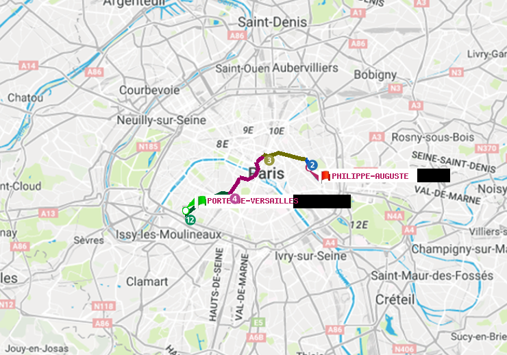 plan itinéraire ratp de Porte de Versailles à Philippe Auguste