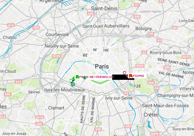 plan itinéraire ratp de Porte de Versailles à Picpus