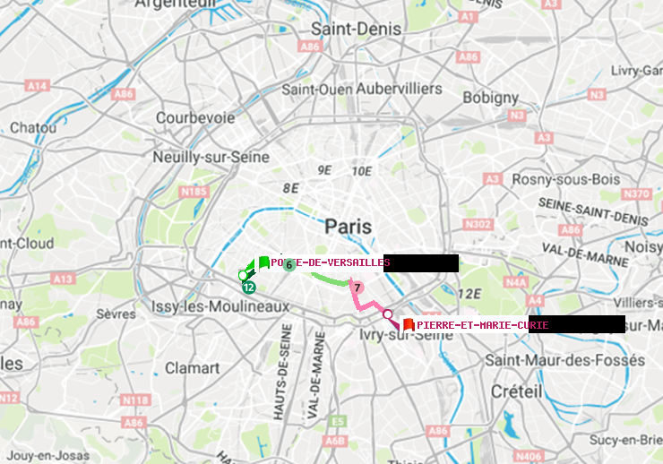 plan itinéraire ratp de Porte de Versailles à Pierre et Marie Curie