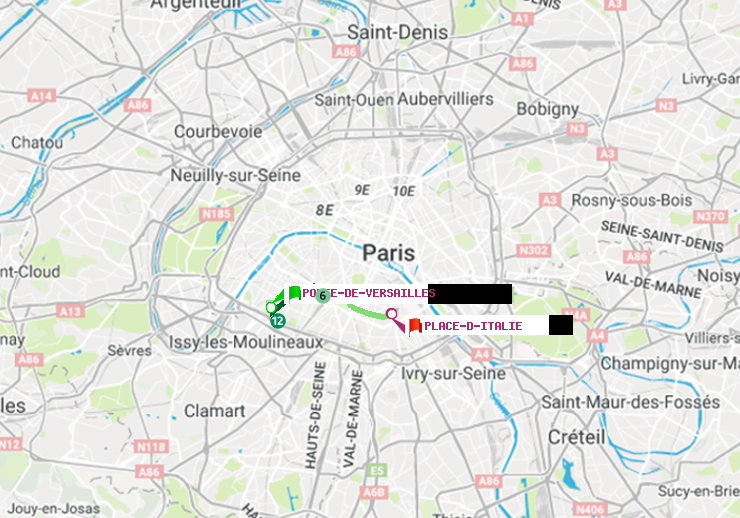 plan itinéraire ratp de Porte de Versailles à Place d