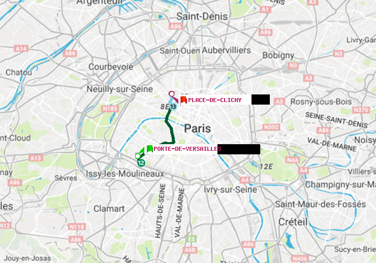 plan itinéraire ratp de Porte de Versailles à Place de Clichy