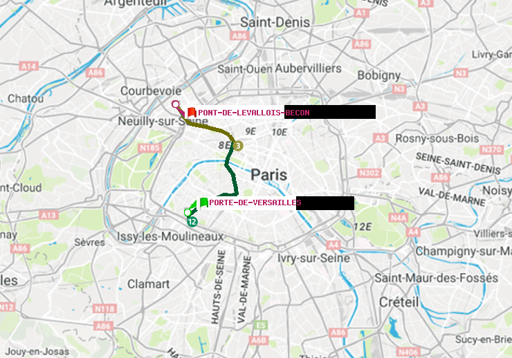 plan itinéraire ratp de Porte de Versailles à Pont de Levallois-Bécon