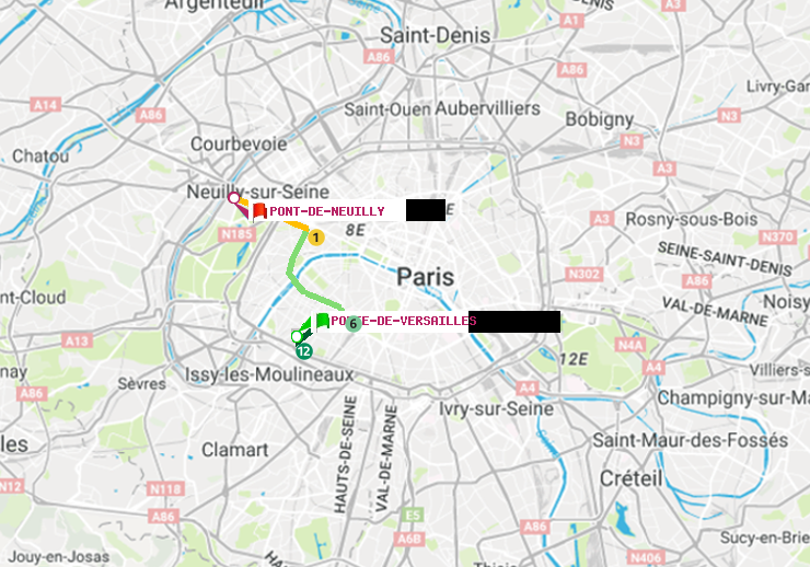 plan itinéraire ratp de Porte de Versailles à Pont de Neuilly
