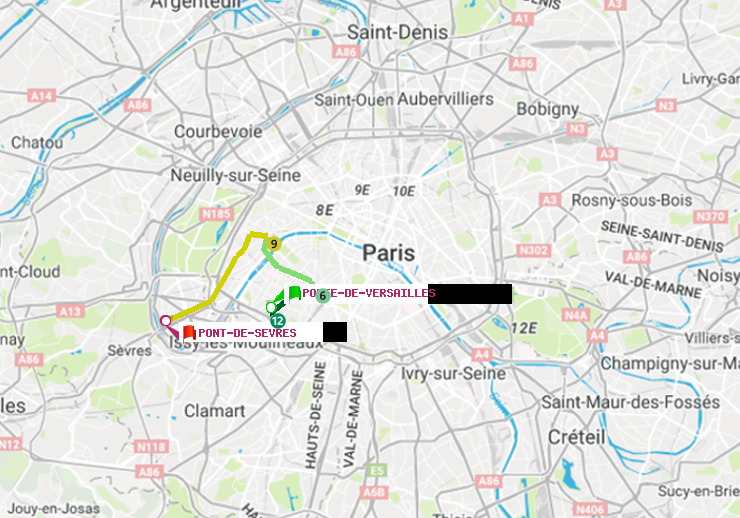 plan itinéraire ratp de Porte de Versailles à Pont de Sèvres