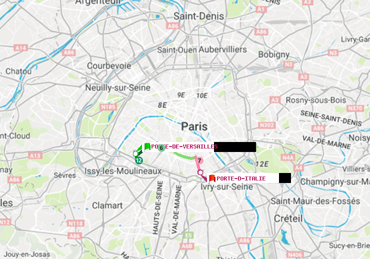 plan itinéraire ratp de Porte de Versailles à Porte d