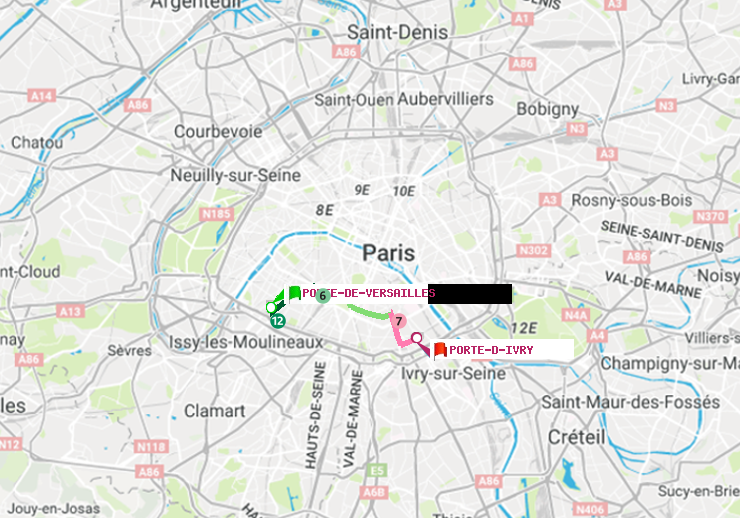 plan itinéraire ratp de Porte de Versailles à Porte d