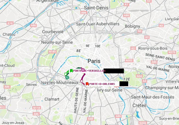 plan itinéraire ratp de Porte de Versailles à Porte d