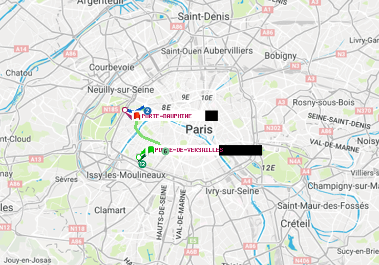 plan itinéraire ratp de Porte de Versailles à Porte Dauphine (Maréchal de Lattre de Tassigny)