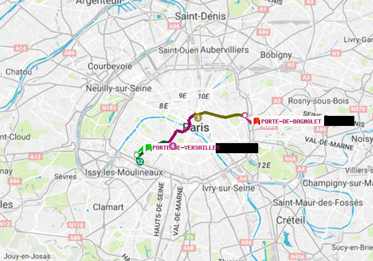 plan itinéraire ratp de Porte de Versailles à Porte de Bagnolet