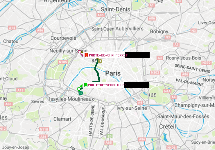 plan itinéraire ratp de Porte de Versailles à Porte de Champerret