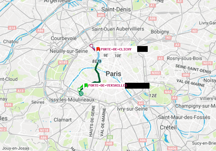 plan itinéraire ratp de Porte de Versailles à Porte de Clichy