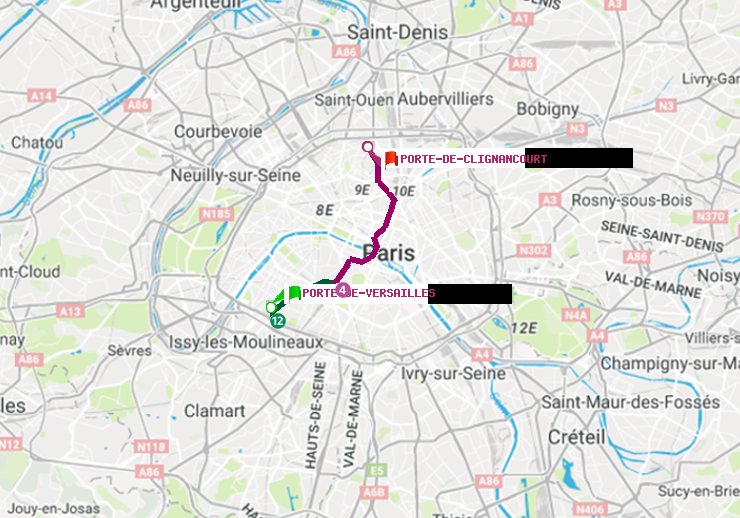 plan itinéraire ratp de Porte de Versailles à Porte de Clignancourt