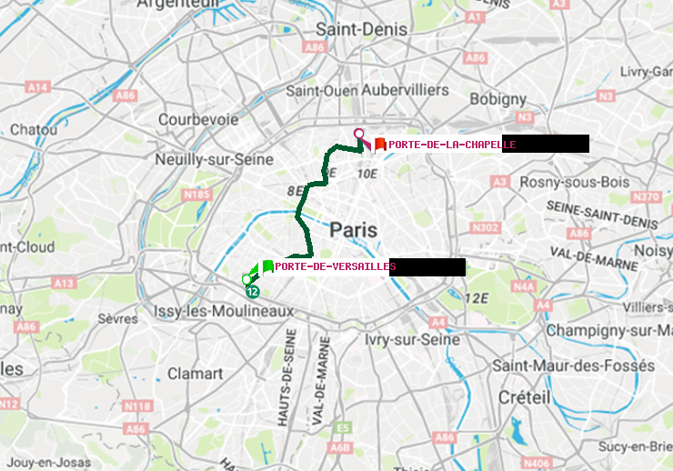 plan itinéraire ratp de Porte de Versailles à Porte de la Chapelle
