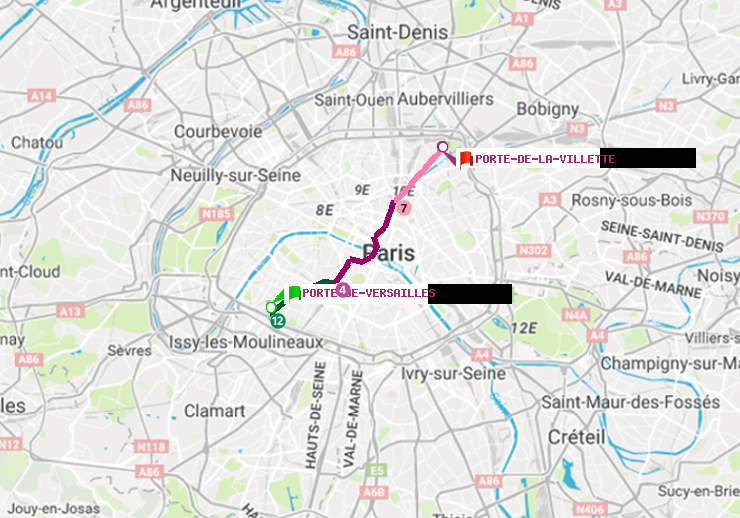 plan itinéraire ratp de Porte de Versailles à Porte de la Villette
