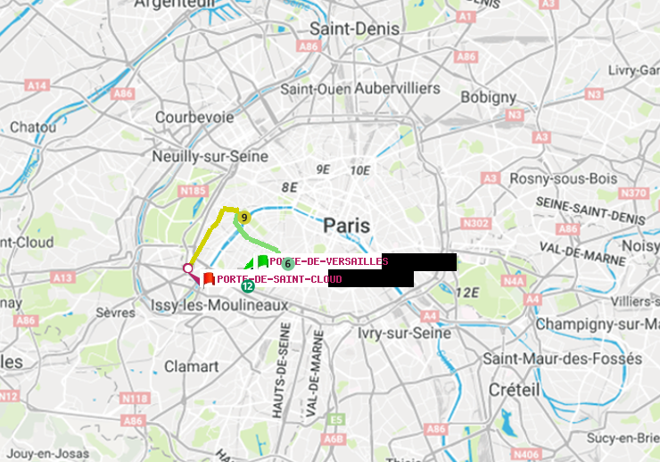 plan itinéraire ratp de Porte de Versailles à Porte de Saint-Cloud