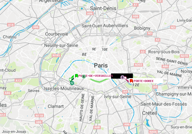 plan itinéraire ratp de Porte de Versailles à Porte Dorée