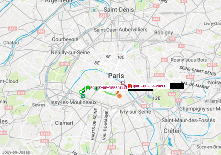 plan itinéraire ratp de Porte de Versailles à Quai de la Rapée