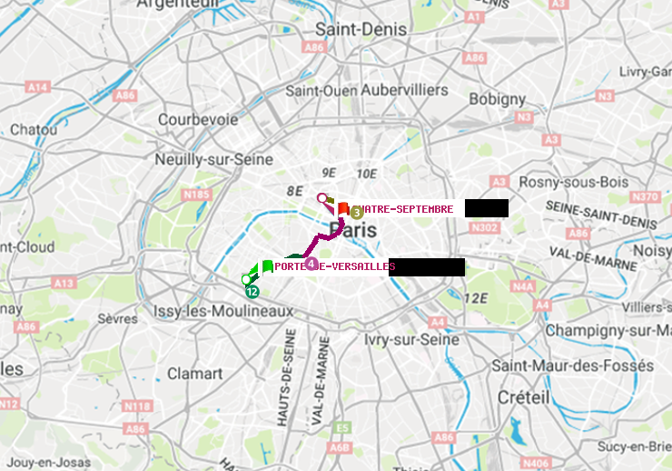 plan itinéraire ratp de Porte de Versailles à Quatre Septembre