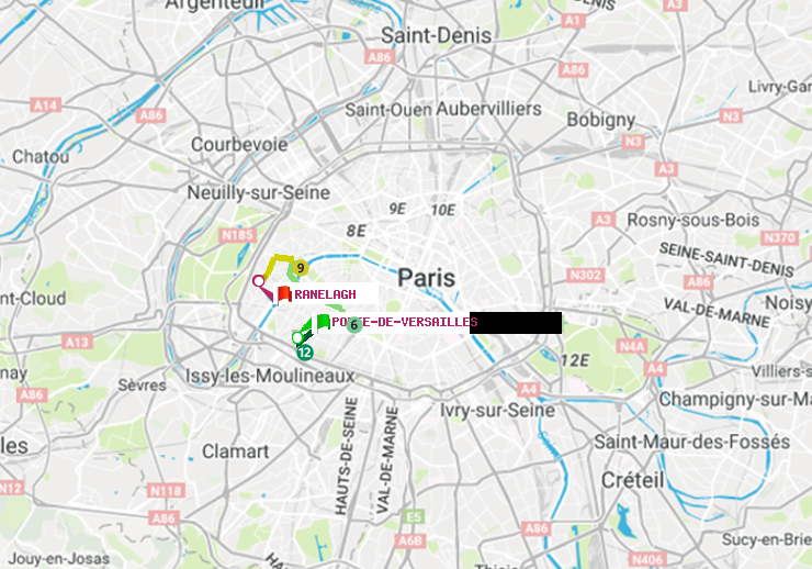 plan itinéraire ratp de Porte de Versailles à Ranelagh