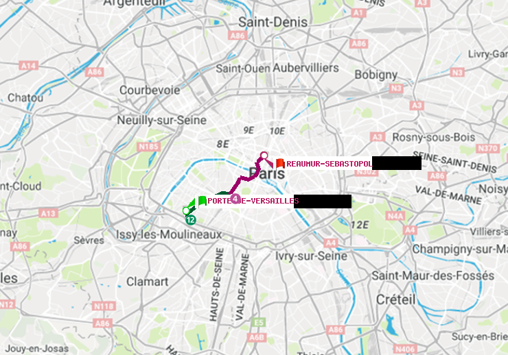 plan itinéraire ratp de Porte de Versailles à Réaumur-Sébastopol