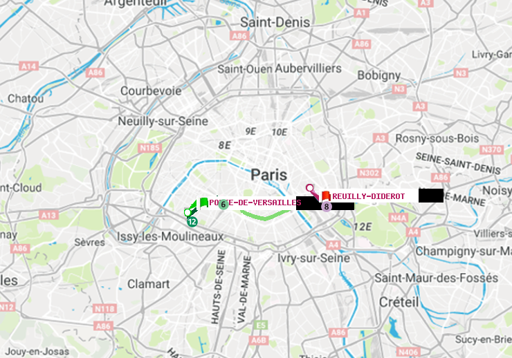 plan itinéraire ratp de Porte de Versailles à Reuilly-Diderot