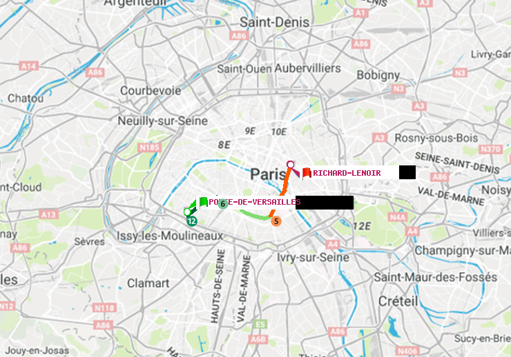 plan itinéraire ratp de Porte de Versailles à Richard-Lenoir