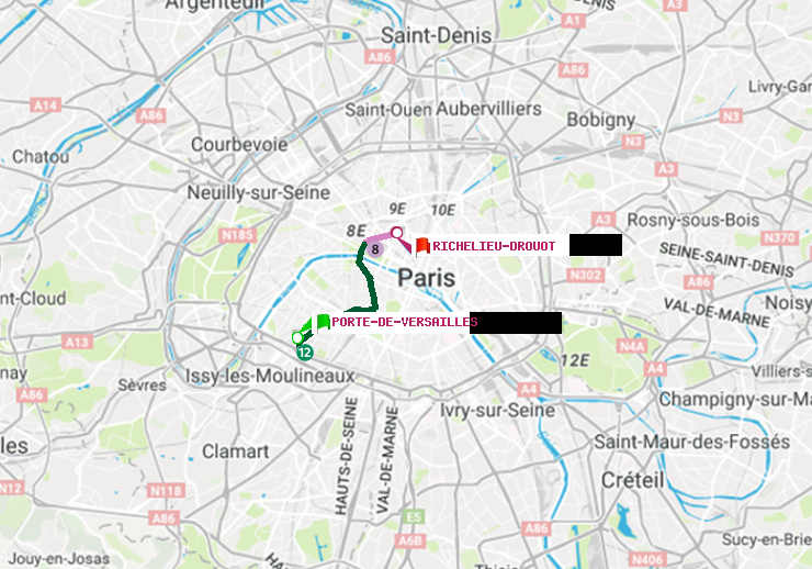 plan itinéraire ratp de Porte de Versailles à Richelieu-Drouot