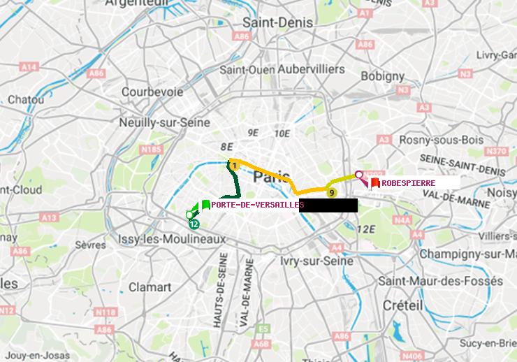 plan itinéraire ratp de Porte de Versailles à Robespierre