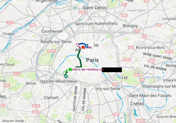 plan itinéraire ratp de Porte de Versailles à Rome