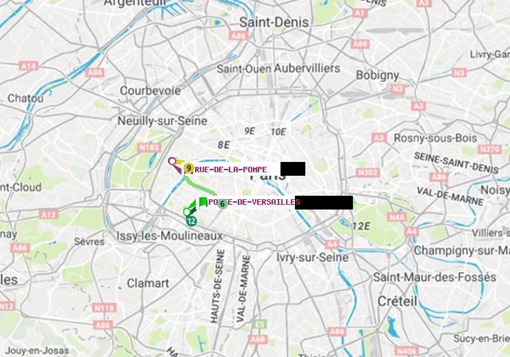 plan itinéraire ratp de Porte de Versailles à Rue de la Pompe (Avenue Georges Mandel)