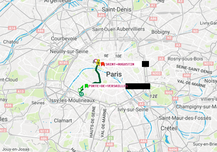 plan itinéraire ratp de Porte de Versailles à Saint-Augustin
