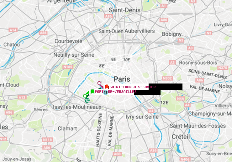 plan itinéraire ratp de Porte de Versailles à Saint-Francois-Xavier