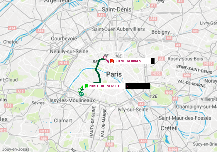 plan itinéraire ratp de Porte de Versailles à Saint-Georges