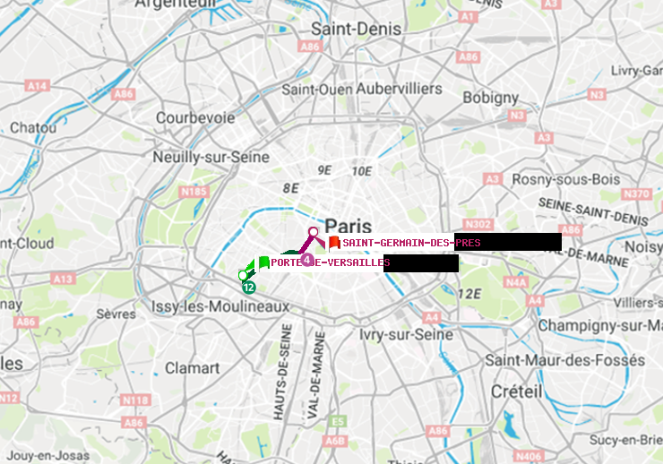 plan itinéraire ratp de Porte de Versailles à Saint-Germain des Prés