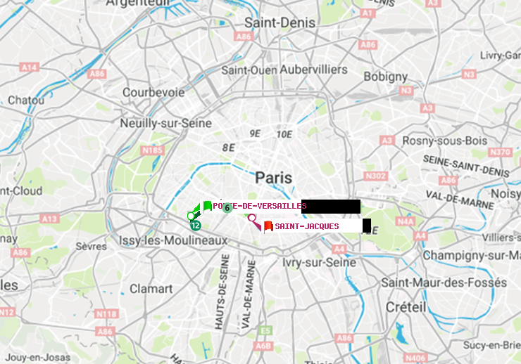 plan itinéraire ratp de Porte de Versailles à Saint-Jacques