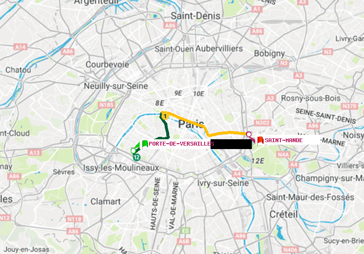 plan itinéraire ratp de Porte de Versailles à Saint-Mandé