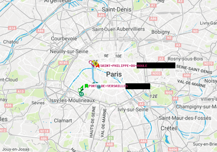 plan itinéraire ratp de Porte de Versailles à Saint-Philippe du Roule