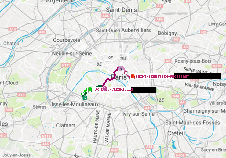 plan itinéraire ratp de Porte de Versailles à Saint-Sébastien-Froissart
