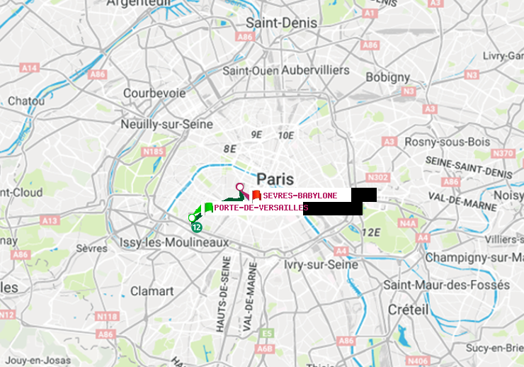 plan itinéraire ratp de Porte de Versailles à Sèvres-Babylone