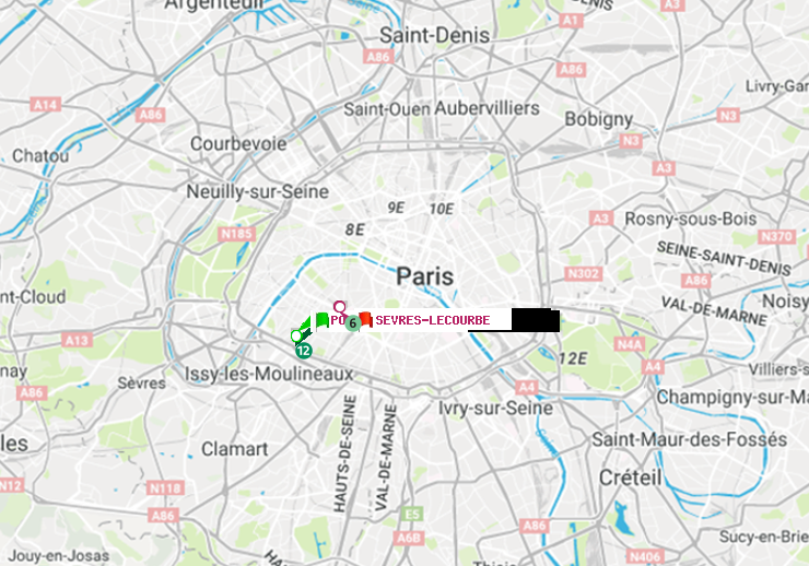 plan itinéraire ratp de Porte de Versailles à Sèvres-Lecourbe