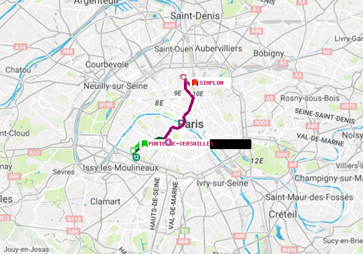 plan itinéraire ratp de Porte de Versailles à Simplon