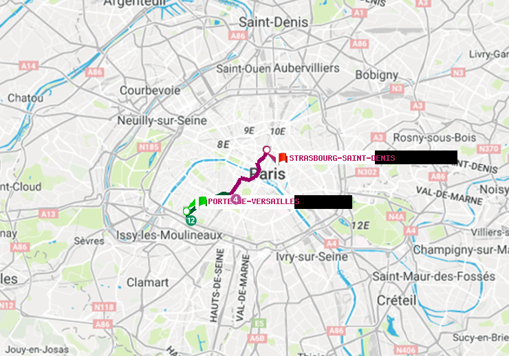 plan itinéraire ratp de Porte de Versailles à Strasbourg-Saint-Denis