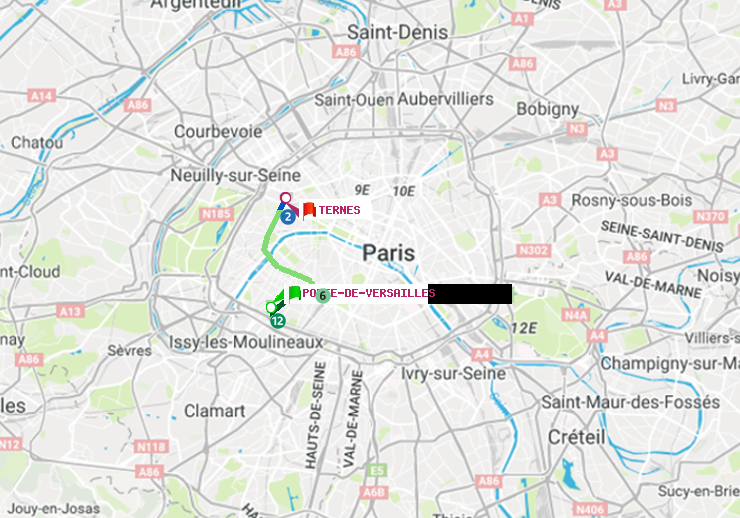 plan itinéraire ratp de Porte de Versailles à Ternes