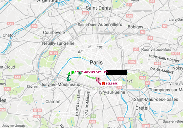 plan itinéraire ratp de Porte de Versailles à Tolbiac