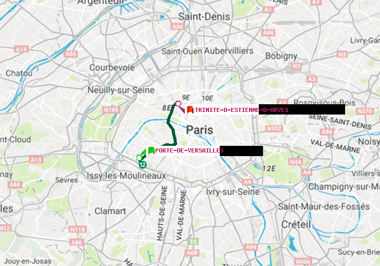 plan itinéraire ratp de Porte de Versailles à Trinité-d