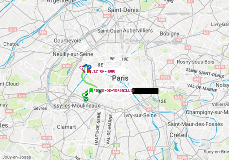 plan itinéraire ratp de Porte de Versailles à Victor Hugo