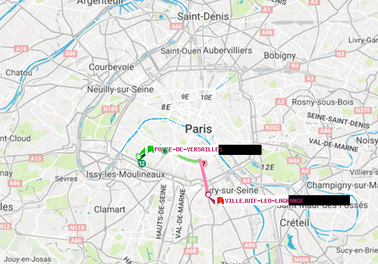 plan itinéraire ratp de Porte de Versailles à Villejuif-Léo Lagrange