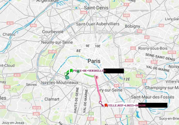 plan itinéraire ratp de Porte de Versailles à Villejuif-Louis Aragon