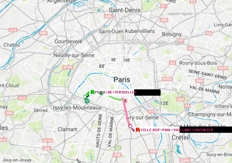 plan itinéraire ratp de Porte de Versailles à Villejuif-Paul Vaillant Couturier (Hôpital Paul Brousse)