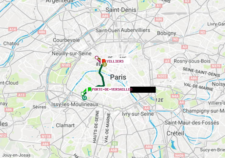 plan itinéraire ratp de Porte de Versailles à Villiers